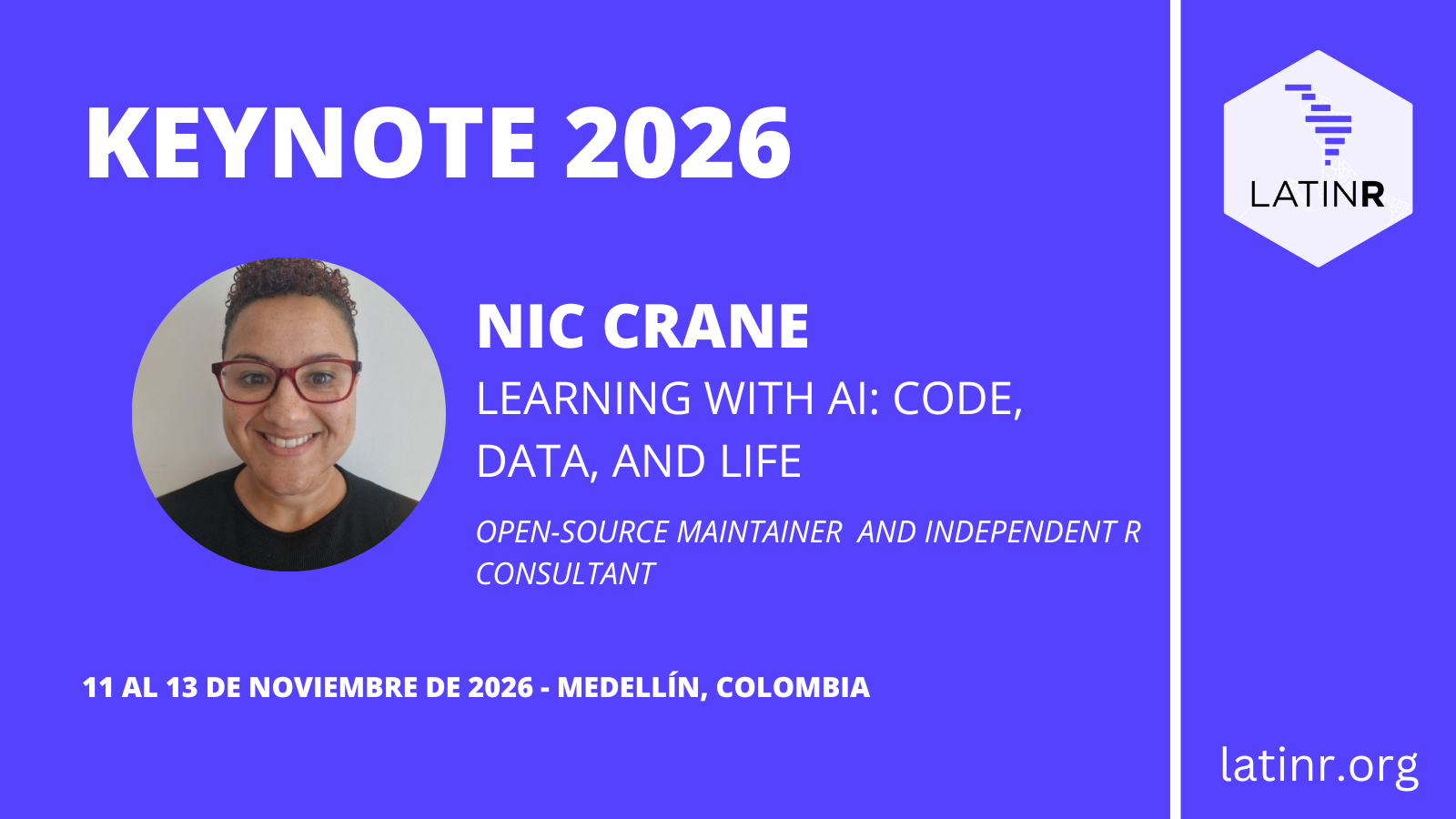 Flyer del keynote de Nic Crane